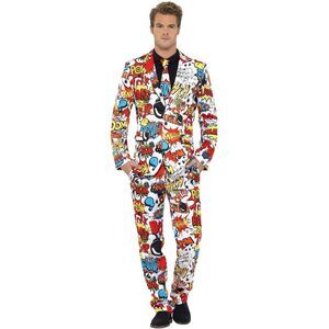 Smiffys Mens Comic Strip Costume Suit / Red/White